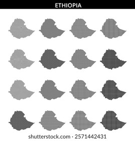 Map highlighting the borders of Ethiopia with a unique dot pattern and design element