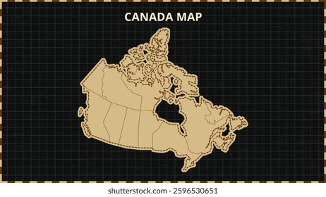 A Map highlighting Canada Map, Canada modern map with Gold and Black Color Hi detailed Vector, geographical borders, Canada Map Vector Illustration
