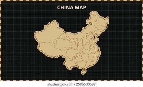 A Map highlighting China Map, China modern map with Gold and Black Color Hi detailed Vector, geographical borders, China Map Vector Illustration