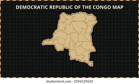 A Map highlighting Democratic Republic of the Congo Map, Democratic Republic of the Congo modern map with Gold and Black Color Hi detailed Vector, geographical borders