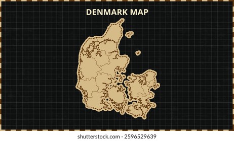 A Map highlighting Denmark Map, Denmark modern map with Gold and Black Color Hi detailed Vector, geographical borders, Denmark Map Vector Illustration