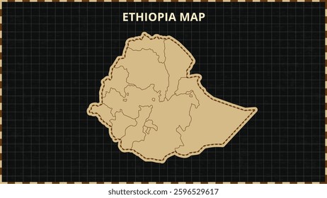A Map highlighting Ethiopia Map, Ethiopia modern map with Gold and Black Color Hi detailed Vector, geographical borders, Ethiopia Map Vector Illustration