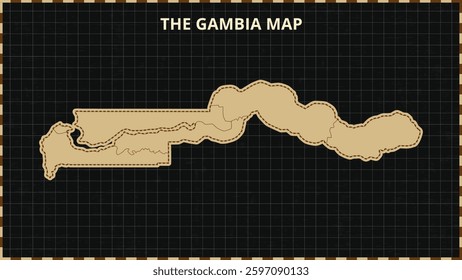 A Map highlighting The Gambia Map, The Gambia modern map with Gold and Black Color Hi detailed Vector, geographical borders, The Gambia Map Vector Illustration
