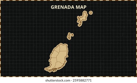 A Map highlighting Grenada Map, Grenada modern map with Gold and Black Color Hi detailed Vector, geographical borders, Grenada Map Vector Illustration