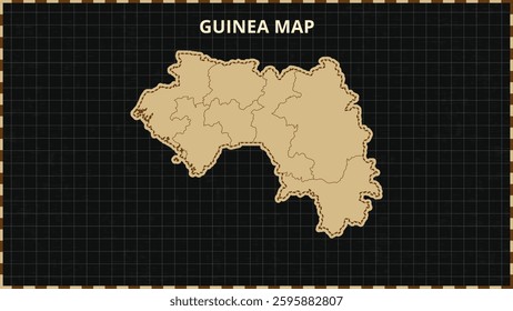 A Map highlighting Guinea Map, Guinea modern map with Gold and Black Color Hi detailed Vector, geographical borders, Guinea Map Vector Illustration
