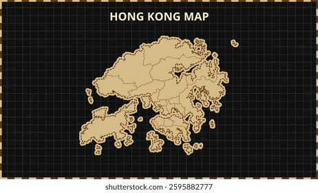 A Map highlighting Hong Kong Map, Hong Kong modern map with Gold and Black Color Hi detailed Vector, geographical borders, Hong Kong Map Vector Illustration