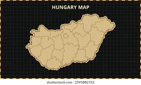 A Map highlighting Hungary Map, Hungary modern map with Gold and Black Color Hi detailed Vector, geographical borders, Hungary Map Vector Illustration