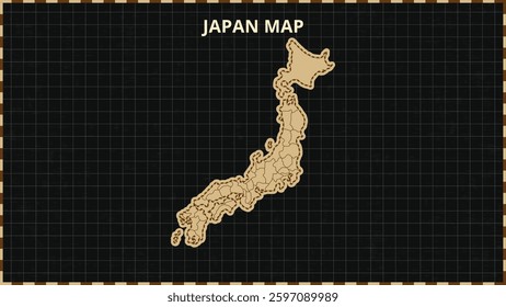 A Map highlighting Japan Map, Japan modern map with Gold and Black Color Hi detailed Vector, geographical borders, Japan Map Vector Illustration