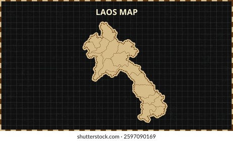 A Map highlighting Laos Map, Laos modern map with Gold and Black Color Hi detailed Vector, geographical borders, Laos Map Vector Illustration
