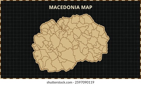 A Map highlighting Macedonia Map, Macedonia modern map with Gold and Black Color Hi detailed Vector, geographical borders, Macedonia Map Vector Illustration