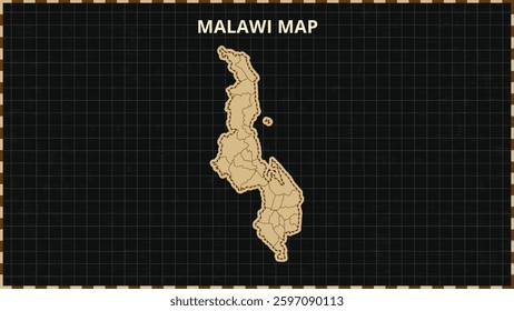 A Map highlighting Malawi Map, Malawi modern map with Gold and Black Color Hi detailed Vector, geographical borders, Malawi Map Vector Illustration