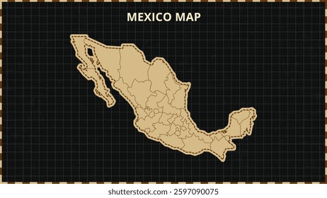 A Map highlighting Mexico Map, Mexico modern map with Gold and Black Color Hi detailed Vector, geographical borders, Mexico Map Vector Illustration