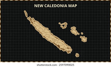 A Map highlighting New Caledonia Map, New Caledonia modern map with Gold and Black Color Hi detailed Vector, geographical borders, New Caledonia Map Vector Illustration