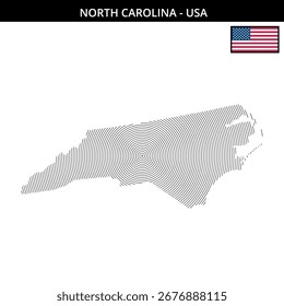 Mapa que destaca la forma y la bandera de Carolina del Norte