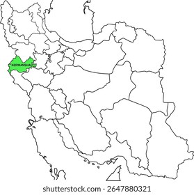 Mapa Destacando la Provincia en Verde en el Mapa de Irán