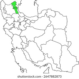 Mapa Destacando la Provincia en Verde en el Mapa de Irán