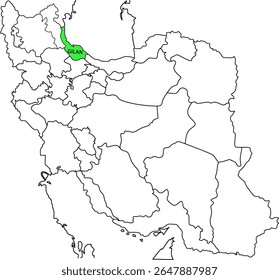 Mapa destacando província em verde no Irã Mapa