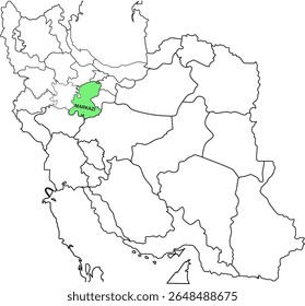 Map Highlighting Province in Green on Iran Map