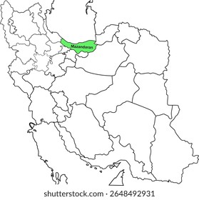 Map Highlighting Province in Green on Iran Map