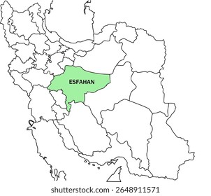 Map Highlighting Province in Green on Iran Map