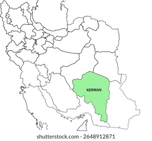 Map Highlighting Province in Green on Iran Map