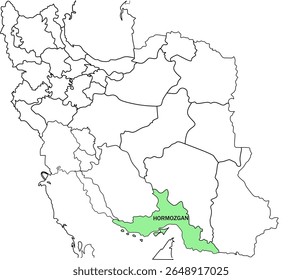Map Highlighting Province in Green on Iran Map