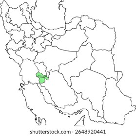 Map Highlighting Province in Green on Iran Map