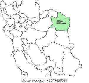 Mapa Destacando la Provincia en Verde en el Mapa de Irán
