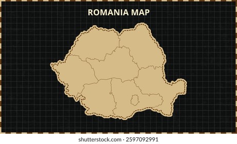 A Map highlighting Romania Map, Romania modern map with Gold and Black Color Hi detailed Vector, geographical borders, Romania Map Vector Illustration