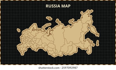A Map highlighting Russia Map, Russia modern map with Gold and Black Color Hi detailed Vector, geographical borders, Russia Map Vector Illustration