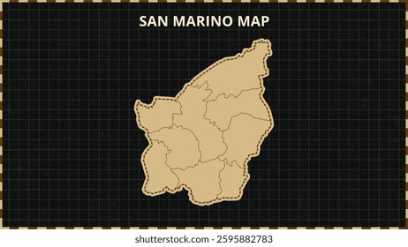 A Map highlighting San Marino Map, San Marino modern map with Gold and Black Color Hi detailed Vector, geographical borders, San Marino Map Vector Illustration