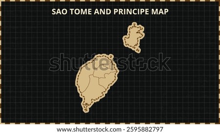 A Map highlighting Sao Tome and Principe Map, Sao Tome and Principe modern map with Gold and Black Color Hi detailed Vector, geographical borders, Sao Tome and Principe Map Vector Illustration