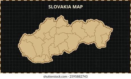 A Map highlighting Slovakia Map, Slovakia modern map with Gold and Black Color Hi detailed Vector, geographical borders, Slovakia Map Vector Illustration