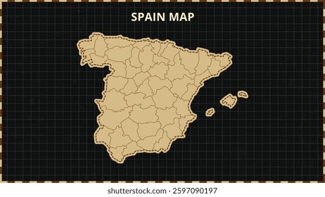 A Map highlighting Spain Map, Spain modern map with Gold and Black Color Hi detailed Vector, geographical borders, Spain Map Vector Illustration