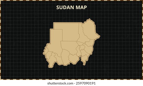 A Map highlighting Sudan Map, Sudan modern map with Gold and Black Color Hi detailed Vector, geographical borders, Sudan Map Vector Illustration