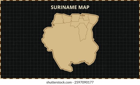 A Map highlighting Suriname Map, Suriname modern map with Gold and Black Color Hi detailed Vector, geographical borders, Suriname Map Vector Illustration