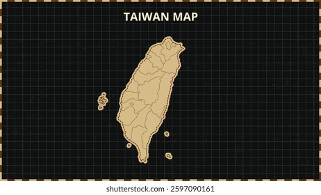 A Map highlighting Taiwan Map, Taiwan modern map with Gold and Black Color Hi detailed Vector, geographical borders, Taiwan Map Vector Illustration