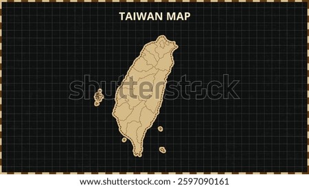 A Map highlighting Taiwan Map, Taiwan modern map with Gold and Black Color Hi detailed Vector, geographical borders, Taiwan Map Vector Illustration