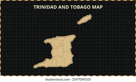 A Map highlighting Trinidad and Tobago Map, Trinidad and Tobago modern map with Gold and Black Color Hi detailed Vector, geographical borders, Trinidad and Tobago Map Vector Illustration