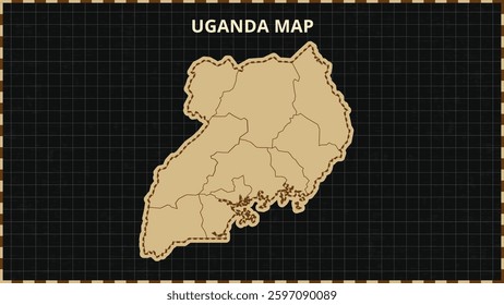 A Map highlighting Uganda Map, Uganda modern map with Gold and Black Color Hi detailed Vector, geographical borders, Uganda Map Vector Illustration