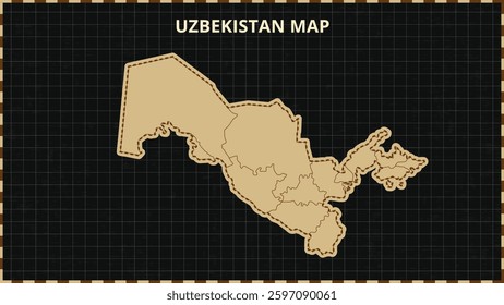 A Map highlighting Uzbekistan Map, Uzbekistan modern map with Gold and Black Color Hi detailed Vector, geographical borders, Uzbekistan Map Vector Illustration
