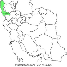 Map Highlighting West Azerbaijan Province with Neighboring Regions Demarcated
