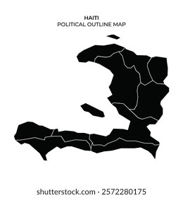 The map highlights the political boundaries of Haiti, detailing various regions within the country in a stark black and white design. It serves as a clear reference for geographical understanding.