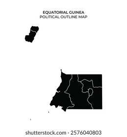 The map highlights the political outline of Equatorial Guinea, showcasing its mainland and island divisions in a clear black representation.