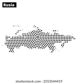 The map highlights Russia's geographical outline with a dotted pattern, displaying the vast land area and unique shape.