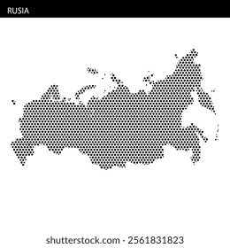 The map highlights Russia's geographical outline with a dotted pattern, displaying the vast land area and unique shape.