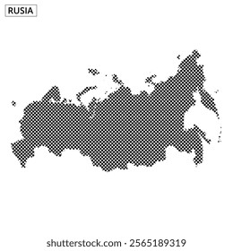 The map highlights Russia's geographical outline with a dotted pattern, displaying the vast land area and unique shape.