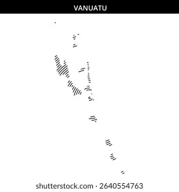 Map highlights Vanuatu's unique shape and island locations.