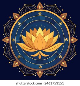 Eine Karte des Hindu-Astrologie-Horoskops mit einem goldenen Lotus in der Mitte. In: Jyotish Vedic Astrology