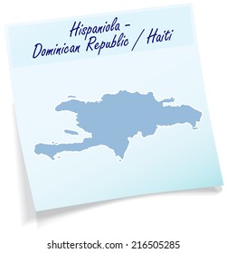 Map of hispaniola as sticky note in blue